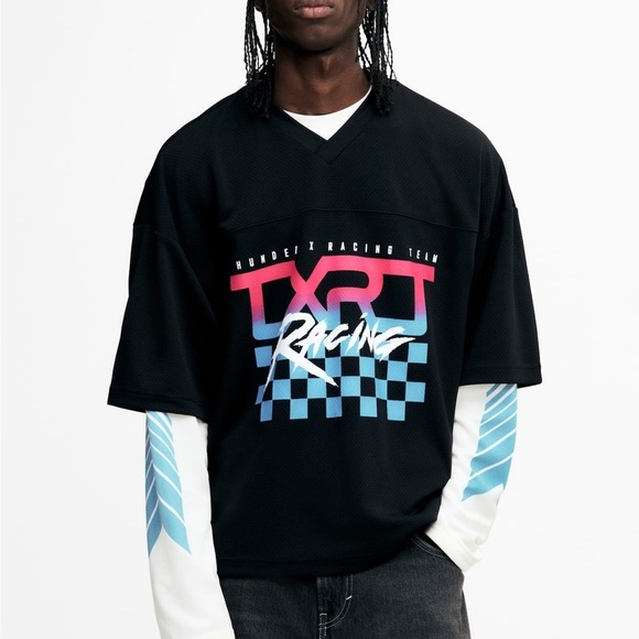 H&M Other - H&M Black and Blue Graphic Men's OVERSIZED PRINTED MESH T-SHIRT Jersey